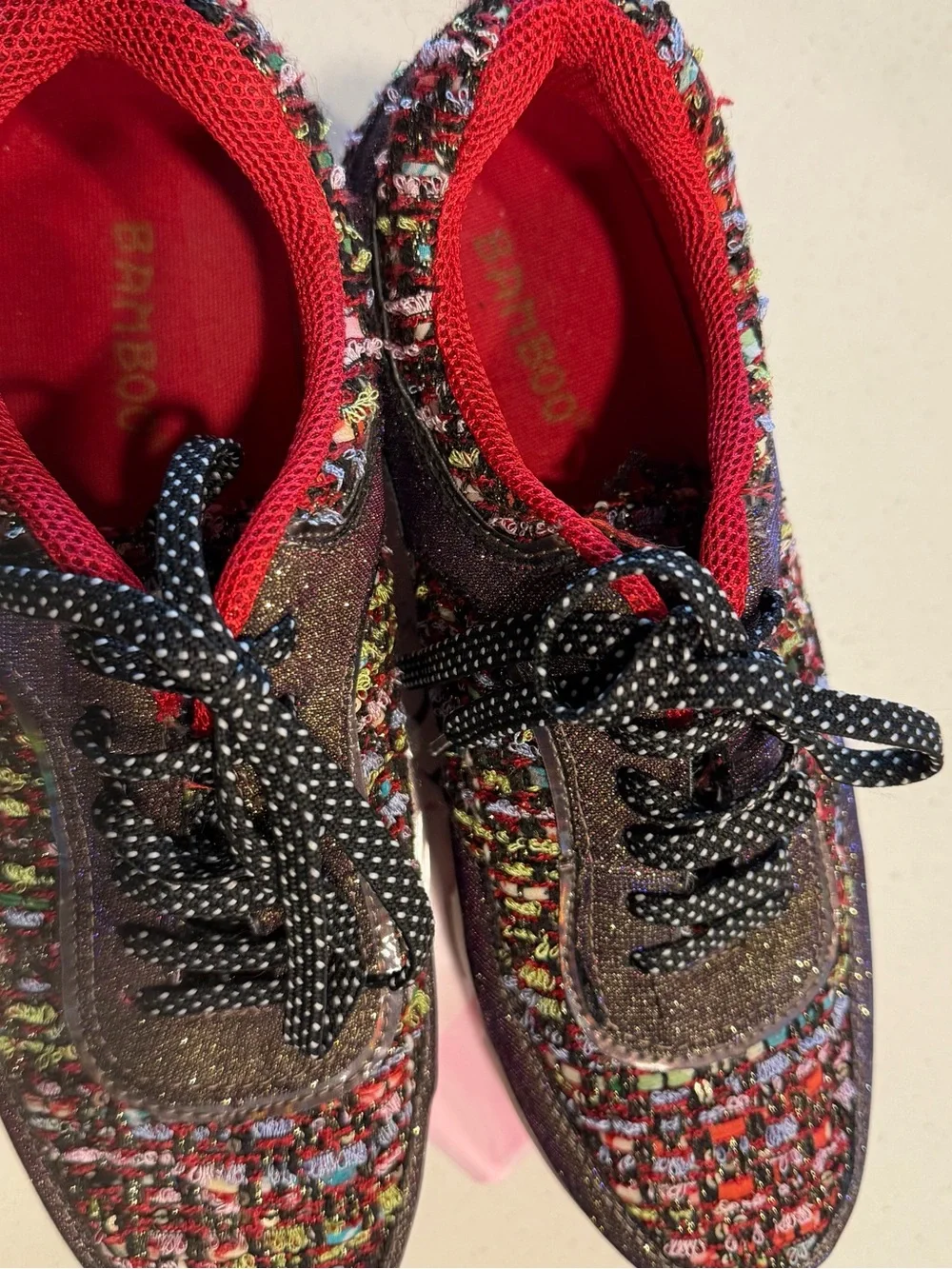 BAMBOO Multicolor Tweed and Red Lined Women's Sneakers - Picture 7 of 8